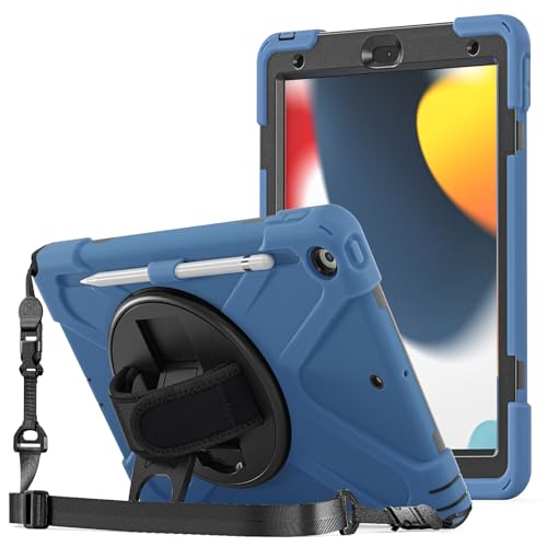 ProCase Hülle mit Stifthalter Gurt Handschlaufe für iPad 10.2 Zoll 2021 9th /2020 8th /2019 7th Gen, Schutzhülle mit Pencil Holder, Stoßfest Robust Case Hybrid Cover -Marokblau von ProCase