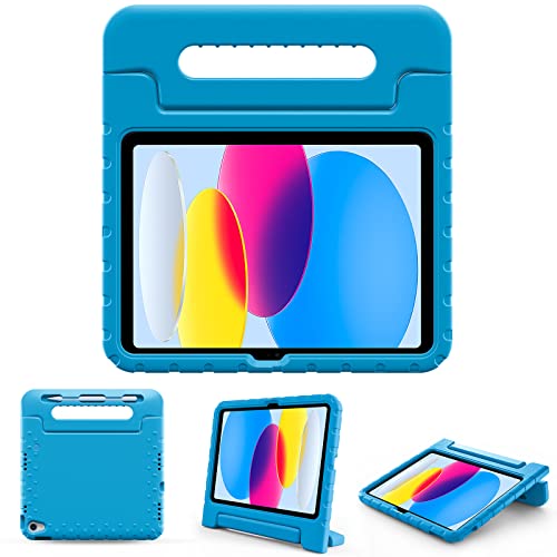 ProCase Kinder Hülle mit Kickstand für iPad 10.Genaration 10.9 Zoll 2022 Modell A2696 A2757, Ultra Leicht Stoßfest Robust Kind Schutzhülle Umwandelbar Handgriff Handle Standfunktion -Blau von ProCase