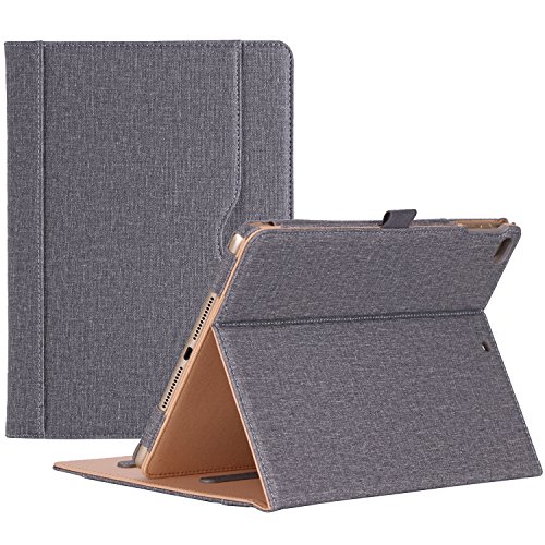 ProCase Leder Hülle mit Stifthalter für iPad 9.7 Zoll 2018/2017 (6th 5th Gen), iPad Air 2, iPad Air Schutzhülle Case PU-Leder Klapphülle mit Multi- Stand für iPad 9.7 Zoll -Grau von ProCase