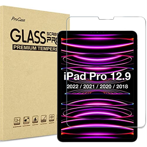 ProCase Schutzglas Displayschutzfolie für iPad Pro 12.9 Zoll (6th Gen) 2022/ (5th Gen) 2021/ (4th Gen) 2020 und iPad Pro 12.9 Zoll (3rd Gen) 2018, Schutzfolio Screen Protector –Klar von ProCase