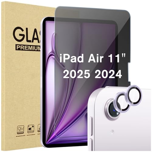 ProCase Sichtschutz Schutzfolie + 2 Pack Kamera-Objektivschutz für iPad Air 11" M3 2025/M2 2024, Privacy Schutzglas Anti-Spy Screen Protector Privat Blickschutzfolie für iPad Air 6 -Lila von ProCase
