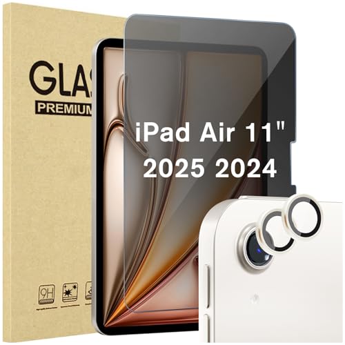ProCase Sichtschutz Schutzfolie + 2 Pack Kamera-Objektivschutz für iPad Air 11" M3 2025/M2 2024, Privacy Schutzglas Anti-Spy Screen Protector Privat Blickschutzfolie für iPad Air 6 -Sternenlicht von ProCase