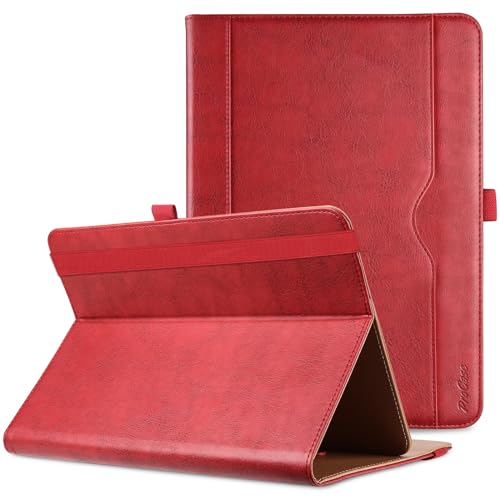 ProCase Universal Hülle für Tablet bis 10.1 Zoll Case Verstellbar Cover 9 9.7 Zoll mit Multi Blickwinkeln Kartentasche, PU Lederständer Klapphülle für 9" 10" 10.1" Tablet -Rot von ProCase