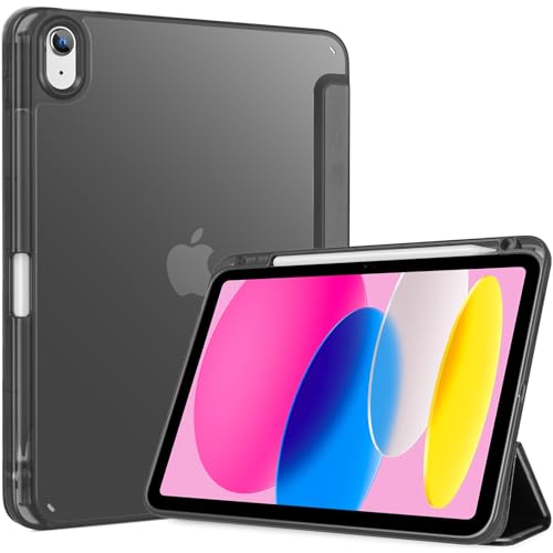 ProCase Hülle für iPad 10. Generation 2022 10,9 Zoll mit Stifthalter, Stoßfeste Smart Case Cover mit transparenter Rückseitenschale Schutzhülle Kompatibel mit ipad 10th Gen -Ganz schwarz von ProCase