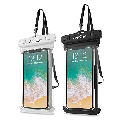 ProCase wasserdichte Handyhülle, für iPhone 14 Plus, Pro Max, iPhone 13, 12 Pro Max, 11 Xs Max XR X 8 7 6S Plus, Galaxy S22 S22+ S21 FE, bis zu 7 Zoll (17,8 cm), Weiß/Schwarz, 2 Stück von ProCase