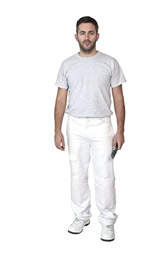 ProDec 100% Baumwolle Drill, weiße Malerhose mit mehreren Taschen, 117 cm Taille von ProDec