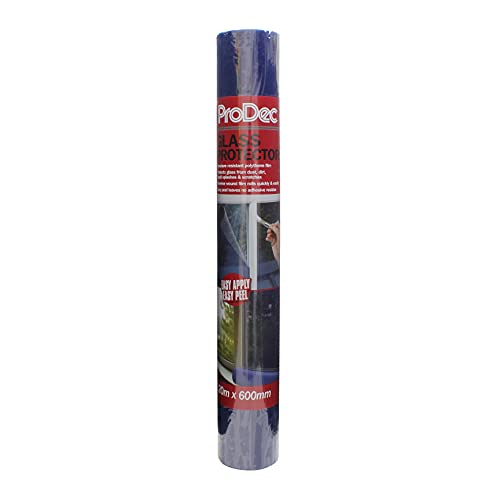 ProDec 2 m x 600 mm Glasschutzfolie – wasserdichter, selbstklebender Folienschutz für Glas und verglaste Oberflächen vor Farbspritzern, Schmutz und Staub, keine Rückstände beim Abziehen von ProDec