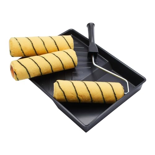 ProDec 225 x 44 mm 5-teiliges Set mit 3 Stück mittelflorige gewebte Farbrollen, Käfigrahmen und Schale zum Streichen mit Dispersions-und Mauerwerksfarben an Innen-und Außenwänden und-Decken, Multi von ProDec