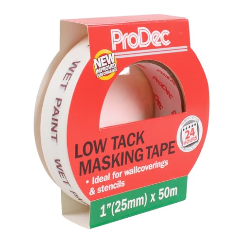 ProDec 25 mm x 50 m Maler-Abdeckband für mehrere Oberflächen mit geringer Klebekraft für empfindliche Oberflächen, scharfe Farblinien beim Malen/Dekorieren im Innenbereich, kompatibel mit allen Farben von ProDec