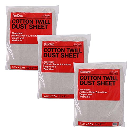 ProDec 3er-Pack 3,6 m x 2,7 m Baumwoll-Staubschutzfolie, Dekorieren, Teppichschutz, waschbares Falltuch, Farbschutz, Malerbögen, strapazierfähige Staubschutzfolien für Möbel, Dekorations-/Farbbögen ProDec 3er-Pack 3,6 m x 2,7 m Baumwoll-Staubschutzfolie, Dekorieren, Teppichschutz, waschbares Falltuch, Farbschutz, Malerbögen, strapazierfähige Staubschutzfolien für Möbel, Dekorations-/Farbbögen von ProDec