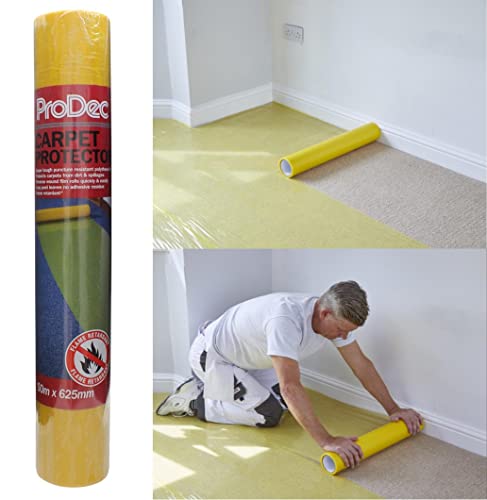 ProDec Teppichschutzrolle, 50 m, starker selbstklebender Kunststoff-Teppichschutz, vollständig wasserdicht, strapazierfähig, Treppenschutz, transparente Rückseite aus Kunststoff von ProDec