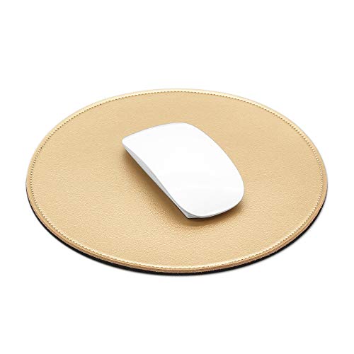 ProElife Premium-PU-Leder-Mauspad, 220 mm, rund, klein, wasserdicht, mit genähten Kanten und rutschfester Unterseite, für Zuhause, Büro, Gaming, Computer, Laptop, Mauszubehör (Gold) von ProElife