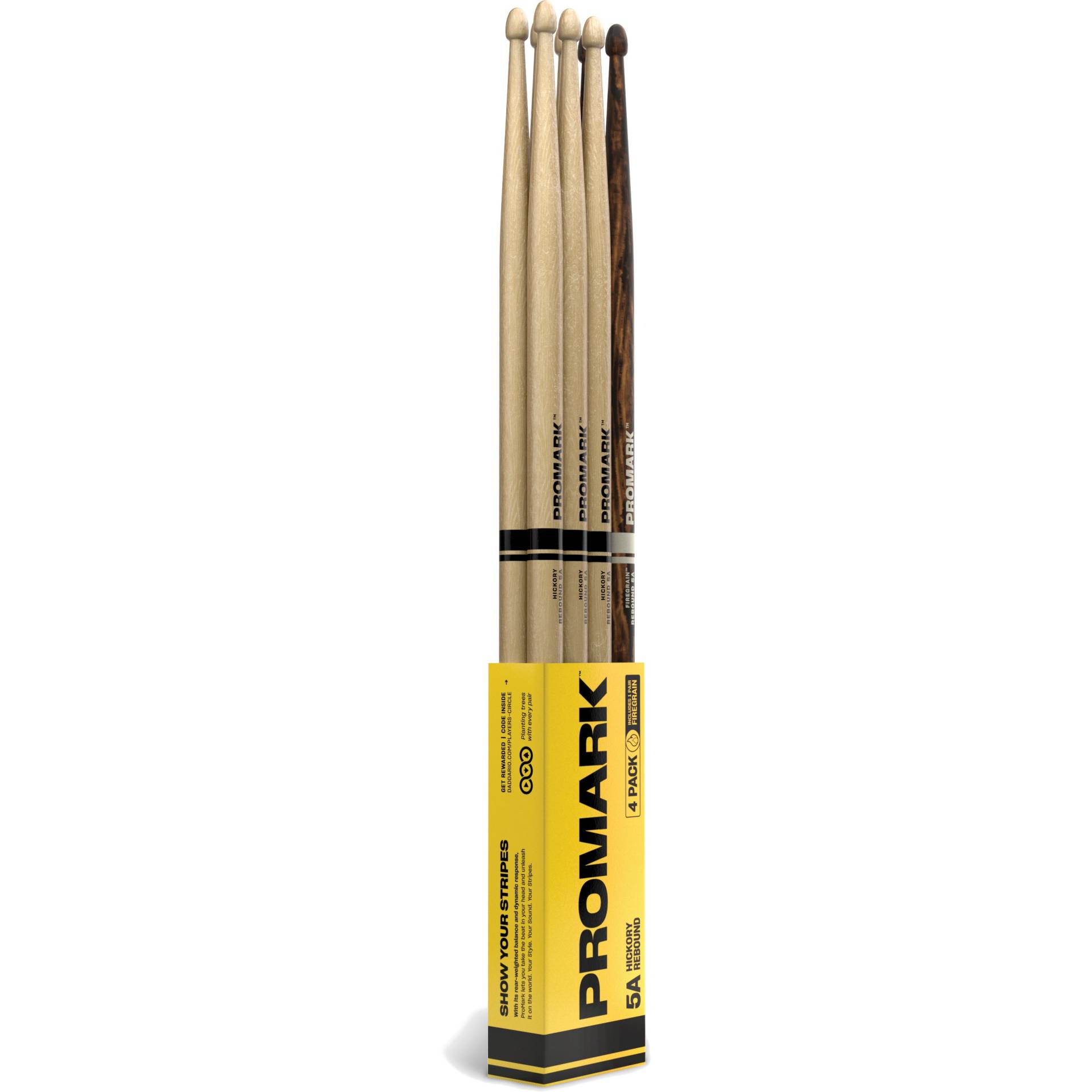 ProMark RBH565AW-4PFG Rebound 5A Hickory Drumstick Bundle (3 Pairs + FireGrain Pair) von ProMark