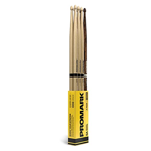 ProMark Schlagzeug Sticks - Rebound 5A Drum Sticks - FireGrain - Hinten gewichtetes Gefühl - Lackierung, Eichel-Tipp, Hickoryholz - 3 Paare of Rebound 5A + 1 Paar of FireGrain 5A von ProMark