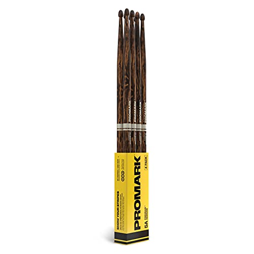 ProMark Schlagzeug Sticks - Rebound 5A Drum Sticks - FireGrain - Keine übermäßige Vibration - Lackierung, Eichel-Tipp, Hickoryholz - Drum Sticks Set of 4 Paare von ProMark