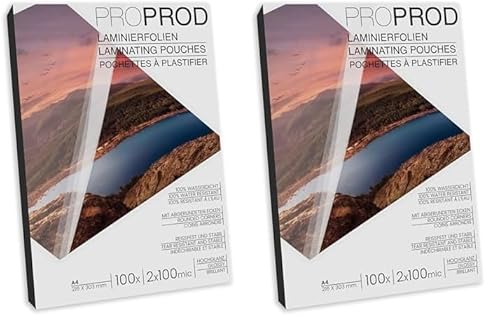 ProProd Premium Laminierfolien, 100 Stück, A4, 2 x 100 Mikrometer (200mic), hochglanz, Die Verpackung kann variieren (Packung mit 2) von ProProd