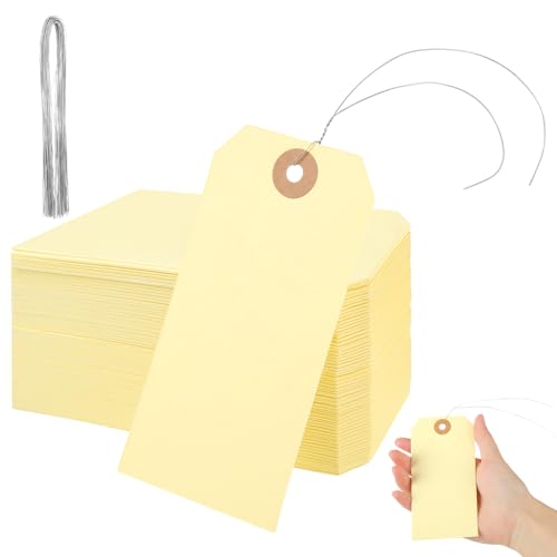 100 Stück Blanko-Etiketten mit Draht, 11,4 x 7,5 cm, Manila-Hängeetiketten mit Schnur zum Beschriften von Kleidung, Papieretiketten, verstärktes Loch 100 Stück Blanko-Etiketten mit Draht, 11,4 x 7,5 cm, Manila-Hängeetiketten mit Schnur zum Beschriften von Kleidung, Papieretiketten, verstärktes Loch von ProSuites