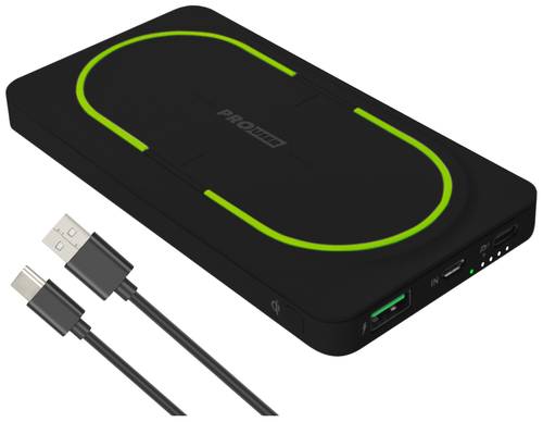 ProUser Wireless Powerbank 10000 mAh Quick Charge 3.0, Power Delivery 3.0 Li-Ion Schwarz-Grün gleic von ProUser