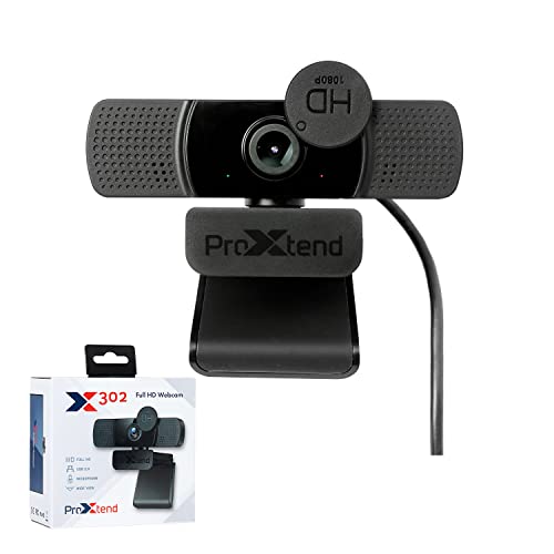 ProXtend Full-HD Webcam mit Mikrofon X302 2MP I Auflösung 1920 x 1080px I 97° Sichtfeld, Belichtungskorrektur I Für Zoom, Skype, Video-Konferenz I Mac & Windows I USB 2.0, abdeckbare Linse von ProXtend
