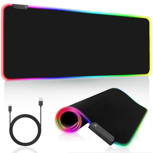 XXL Gaming Mauspad RGB,800x300 mm Gaming Mousepad mit Wasserdicht und Rutschfester Gummi,10 Beleuchtungs Modi 7 LED Farben für Computer PC Professionelle Gamer, Schwarz von Probuk