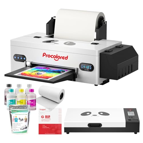 Procolored L1800 DTF-Drucker mit Rollenzuführung, T-Shirt-Drucker für dunkle und helle Kleidung (DTF-Drucker + Ofen + Rollfilm + Tinte + Pulver) von Procolored