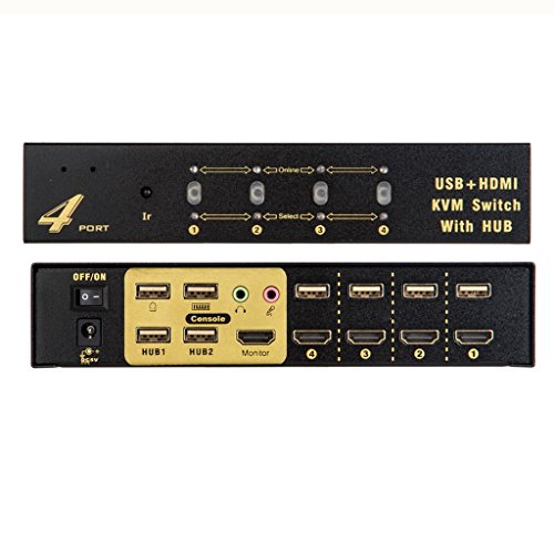 Productos neutros USB HDMI KVM Switch,with Audio Interface 4 in 1 Out 4 Port HDMI USB3.0 with Audio Cables Splitter Mouse Keyboard 1920 * 1440 Resolution Switcher for DOS, MAC, Linux von Productos neutros