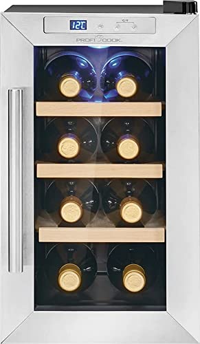 Profi Cook Weinkühlschrank | 8 Flaschen | Getränkekühlschrank | UV-beständige Glastür | Weinkühler | LED-Beleuchtung | 4 Lagerebenen - davon 3 herausnehmbar | 11-18°C | PC-WK 1233 von Profi Cook