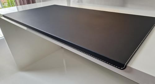 Gewinkelte Schreibtischunterlage mit Kantenschutz Echt Leder 90 x 47 Schwarz Silbergraue Naht von Profi-Mats