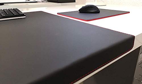 Gewinkelte Schreibtischunterlage mit Kantenschutz Echt Leder Schwarz mit roten Absatz 90 x 47cm Echt Rindsleder glatt. Ohne Mousepad von Profi-Mats