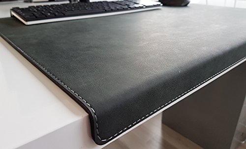 Gewinkelte Schreibtischunterlage mit Kantenschutz Nubuk Leder 60 x 38 Anthrazit von Profi-Mats