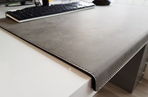 Gewinkelte Schreibtischunterlage mit Kantenschutz Nubuk Leder 60 x 38 Grau von Profi-Mats