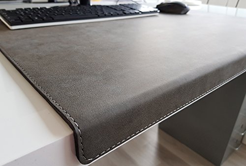 Gewinkelte Schreibtischunterlage mit Kantenschutz Nubuk Leder 90 x 47 Dunkelgrau von Profi-Mats