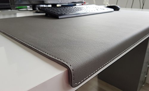 Gewinkelte Schreibtischunterlage mit Kantenschutz sanft lux Leder 60 x 38 Grau von Profi-Mats