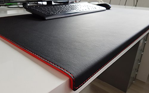 Gewinkelte Schreibtischunterlage mit Kantenschutz sanft lux Leder 60 x 38 Schwarz Rote Naht von Profi-Mats