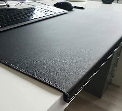 Gewinkelte Schreibtischunterlage mit Kantenschutz sanft lux Leder 70x47 Schwarz Grauer Naht von Profi-Mats