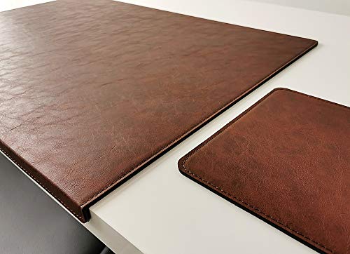 Gewinkelte Schreibtischunterlage mit Kantenschutz und Mauspad in Lora Leder 70 x 47 braun von Profi-Mats