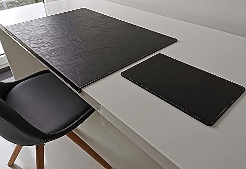 Gewinkelte Schreibtischunterlage mit Kantenschutz und Mauspad in Lora Leder 90 x 47 Schwarz von Profi-Mats