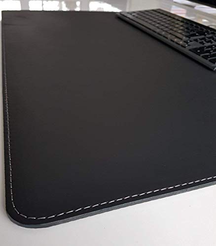 Schreibtischunterlage Echt Leder Nappaleder 60 x 40 Schwarz mit grauer Naht von Profi-Mats