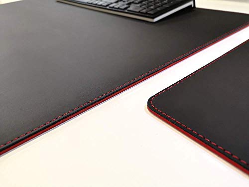 Schreibtischunterlage Echt Leder Schwarz mit roten Absatz 90 x 50 cm Echt Nappaleder glatt. Ohne Mousepad von Profi-Mats