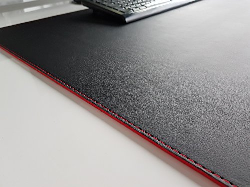 Schreibtischunterlage sanft lux Leder 60 x 40 Schwarz Rote Naht von Profi-Mats