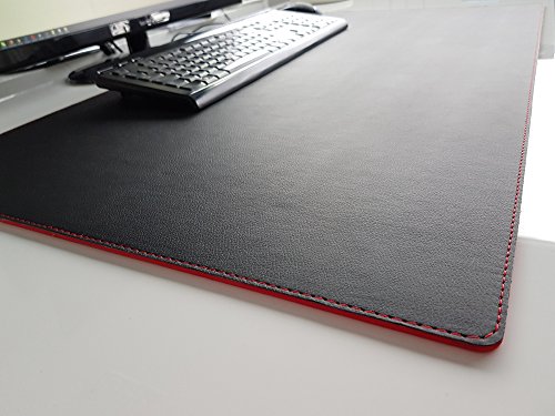 Schreibtischunterlage sanft lux Leder 70 x 50 Schwarz Rote Naht von Profi-Mats