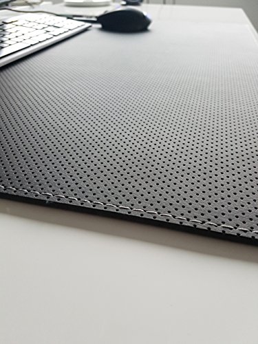 Schreibtischunterlage sanft lux Leder perforiert 70 x 50 Schwarz Silbergraue Naht von Profi-Mats