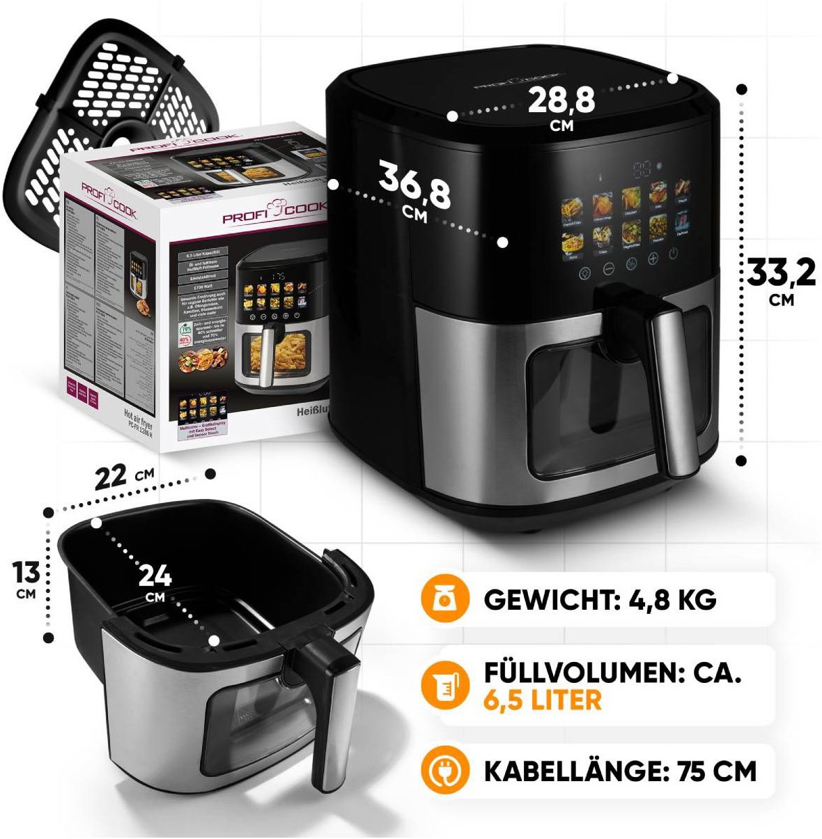 PC-FR 1286 H Heißluft-Fritteuse edelstahl/schwarz PC-FR 1286 H Heißluft-Fritteuse edelstahl/schwarz von ProfiCook