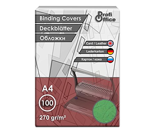 ProfiOffice® Deckblätter, DIN A4, Lederoptik, grün, A4 270g/m², 100 Stück (29003) von ProfiOffice