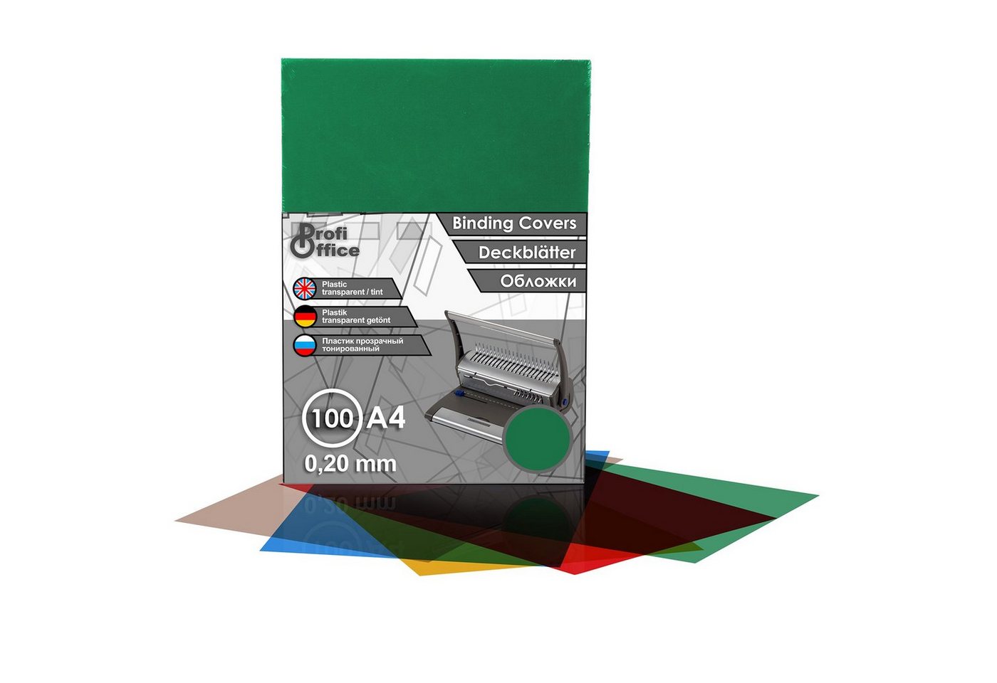 ProfiOffice Bindegerät ProfiOffice 100 Deckblätter A4, grün-transparent, glänzend, PVC, glänzend von ProfiOffice