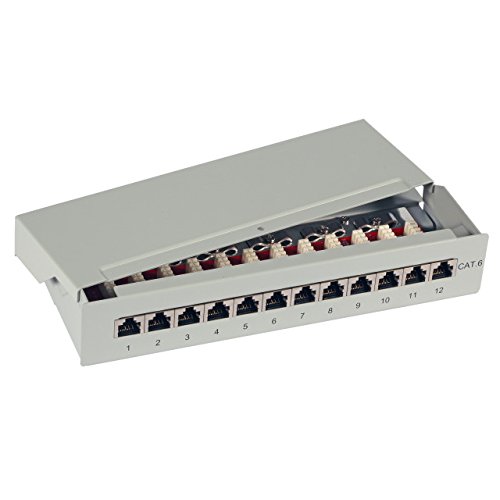 ProfiPatch SCENetwork KAT6 CAT6 Class E 12 Port Patchpanel Patchfeld aus Metall, grau RAL7035, 250MHz 1Gbit, zur Wandmontage oder als Desktop von ProfiPatch