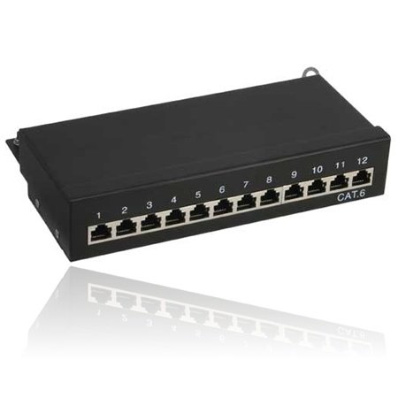 ProfiPatch SCENetwork KAT6 CAT6 Class E 12 Port Patchpanel Patchfeld aus Metall, schwarz RAL9005, 250MHz 1Gbit, zur Wandmontage oder als Desktop von ProfiPatch