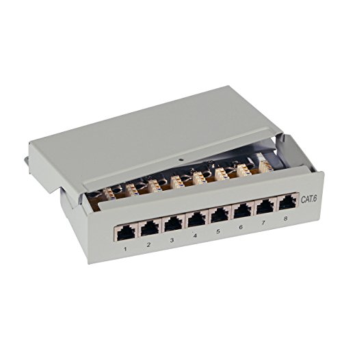 ProfiPatch SCENetwork KAT6 CAT6 Class E 8 Port Patchpanel Patchfeld aus Metall, grau RAL7035, 250MHz 1Gbit, zur Wandmontage oder als Desktop von ProfiPatch