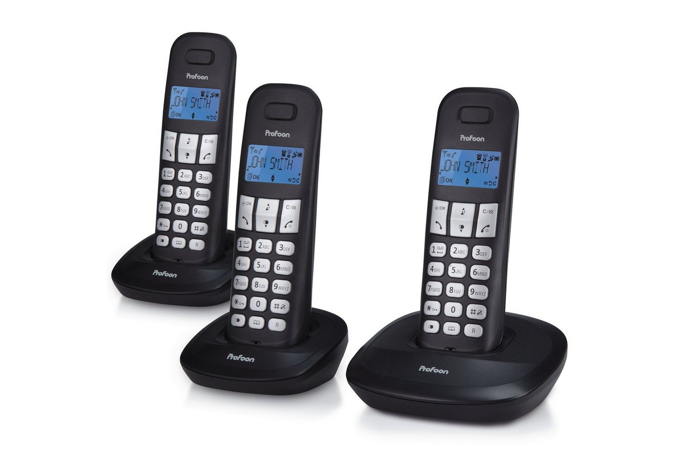 Profoon DECT-Telefon Set mit 3 Mobilteilen und Ladeschale Schnurloses DECT-Telefon (Mobilteile: 3) von Profoon