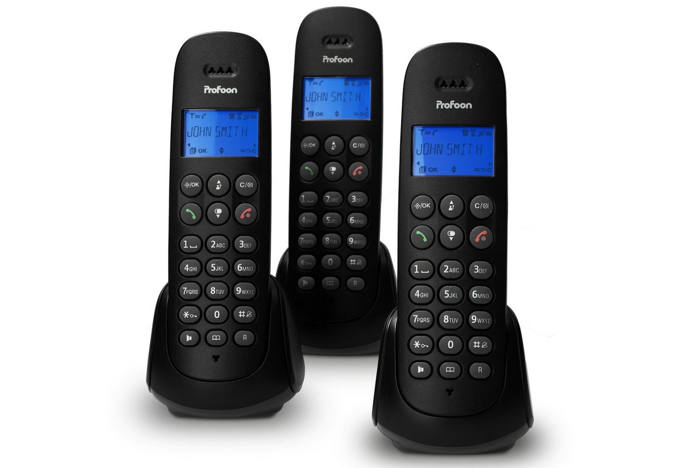 Profoon PDX-300 TRIPLE Schnurloses DECT-Telefon (Mobilteile: 3, mit 3 DECT-Mobilteilen) von Profoon